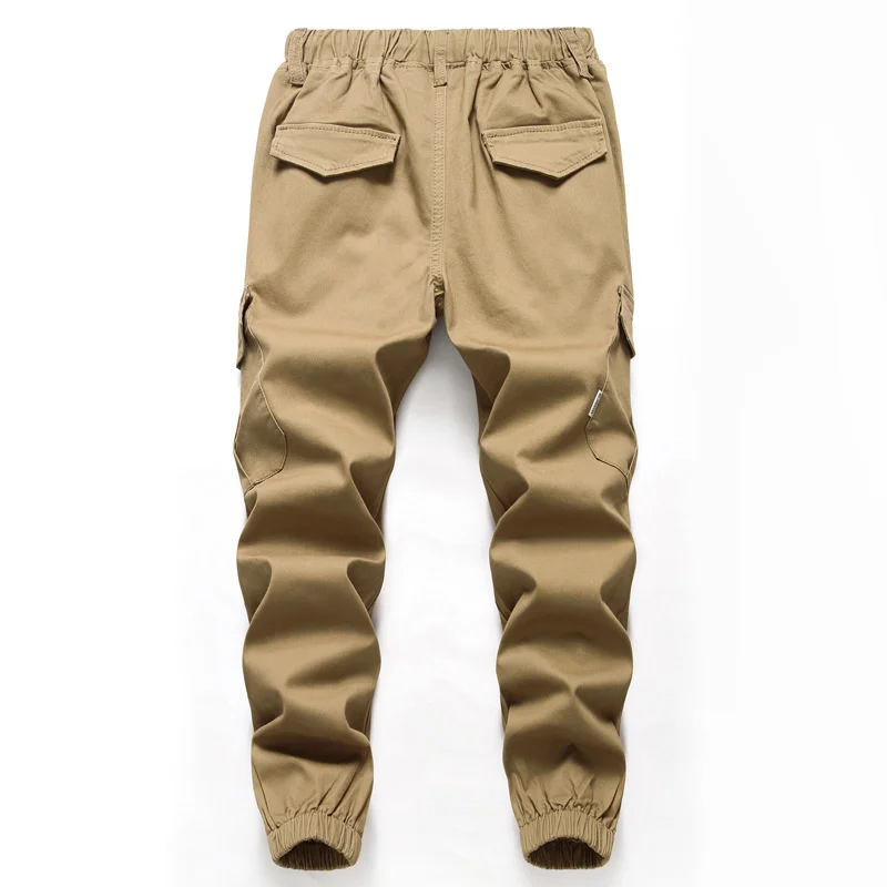 Jogging Kids Casual Pants School Loose Drawstring Elastic Waist Cotton Boys Cargo Trousers Khaki Black 120-165cm