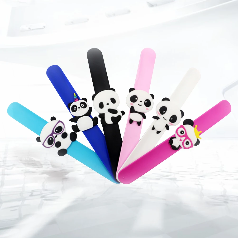 6 Pcs Panda Silicone Ring Bracelet Bracelets Slap Bands Colorful European American