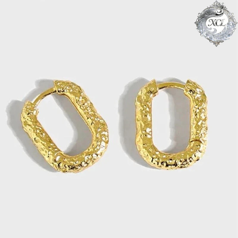 

Серьги-кольца XCL из стерлингового серебра 925 пробы с геометрическим эллипсом, крутые серьги с нишевой текстурой в стиле панк для женщин, модные вечерние украшения