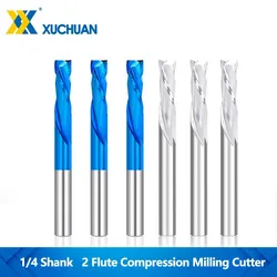 Fresa a compressione 1/4 Shank Up Down Cut End Mill 2 Flute Sprial CNC Router bit utensili per fresatura del legno in metallo duro