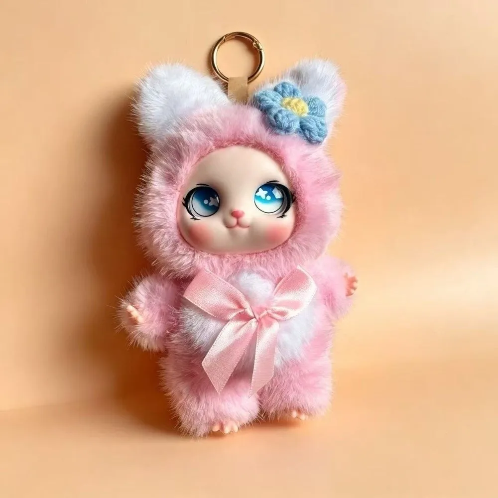 Big Ear with Flower Rabbit Figures Ornaments Bag Hanging Rabbit Keychain Vinyl Decorations Bunny Pendant Backpack Decor