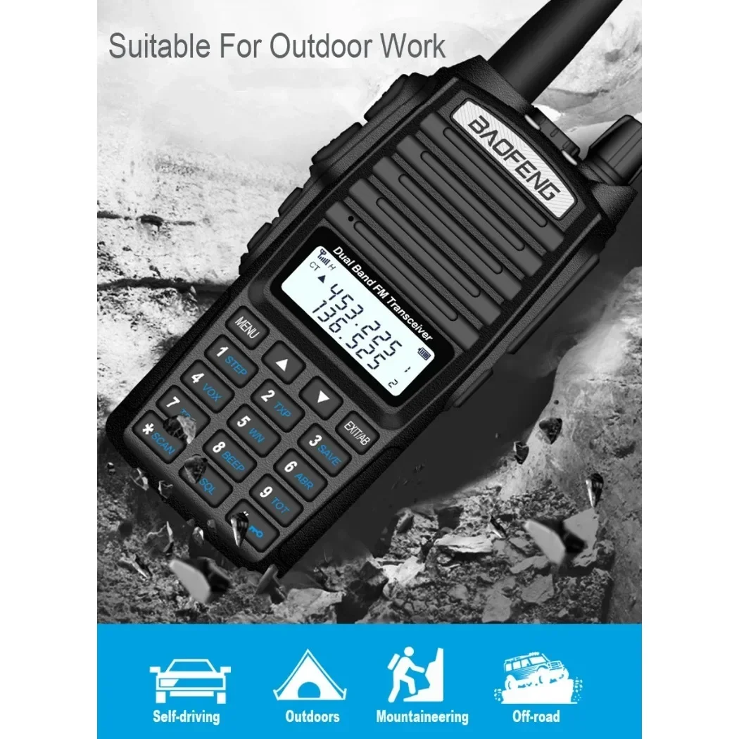 Настоящее портативное FM-радио мощностью 8 Вт, рация Baofeng UV-82, двойной PTT, двустороннее УКВ, УВЧ, любительское радиоприемник UV 82, передатчик UV-5R 9R