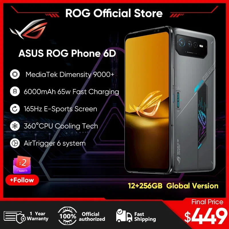 Original ASUS ROG 6D/6D Ultimate MediaTek Dimensity 9000+ 6.78”165Hz E-Sports Screen 6000mAh 65W Fast charging ROG 6 Gaming NFC