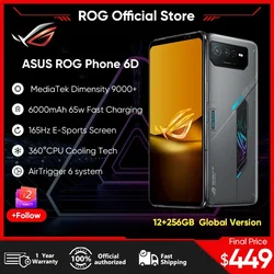 오리지널 ASUS ROG 6D/6D Ultimate MediaTek Dimensity 9000 + 6.78 인치 165Hz E-스포츠 화면, 6000mAh 65W 고속 충전 ROG 6 게임용 NFC