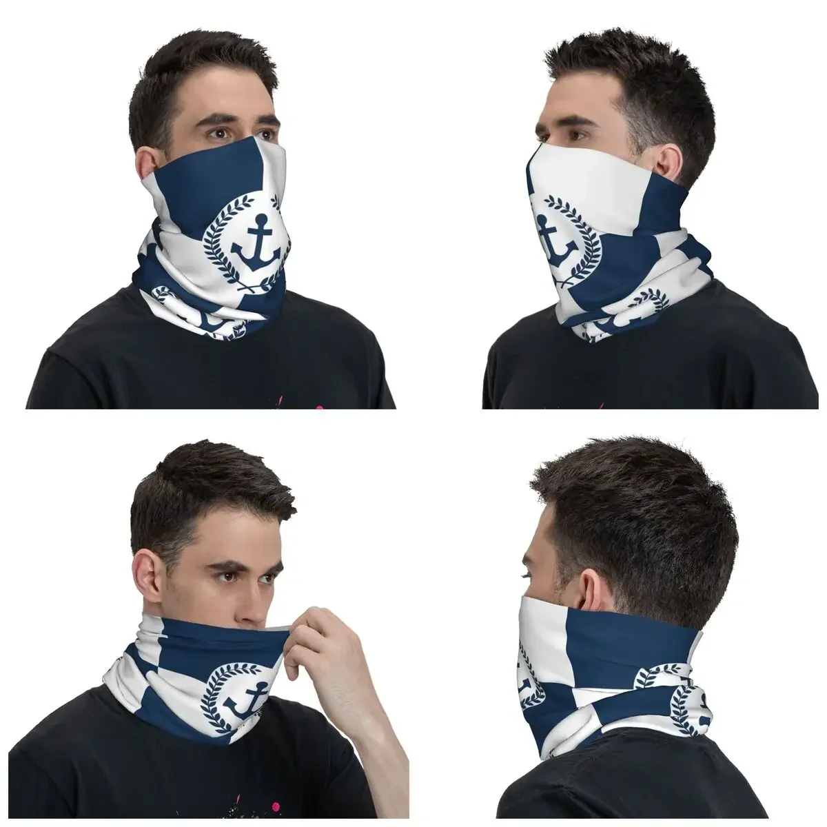 White Navy Blue Nautical Anchor Bandana Winter Neck Warmer Women Windproof Wrap Face Scarf for Ski Gaiter Headband