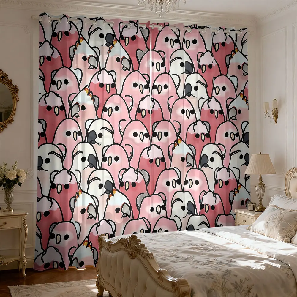 90g 2-Panel Curtains, Pink Pig Full Print Design, Cute Kawaii Pig Window Curtains for Home Decor