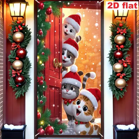 Christmas Decor Door Cover Merry Christmas Door Photography Banner Christmas Xmas Winter Holiday Home Kitchen Outdoor Supplies
