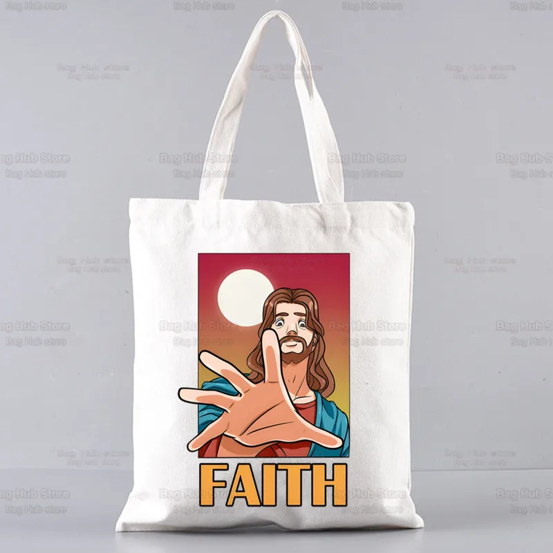 Jesus eu vi que shopper impresso kawaii saco harajuku bolsa de compras feminina lona shopper bolsa tote bolsa de ombro senhora