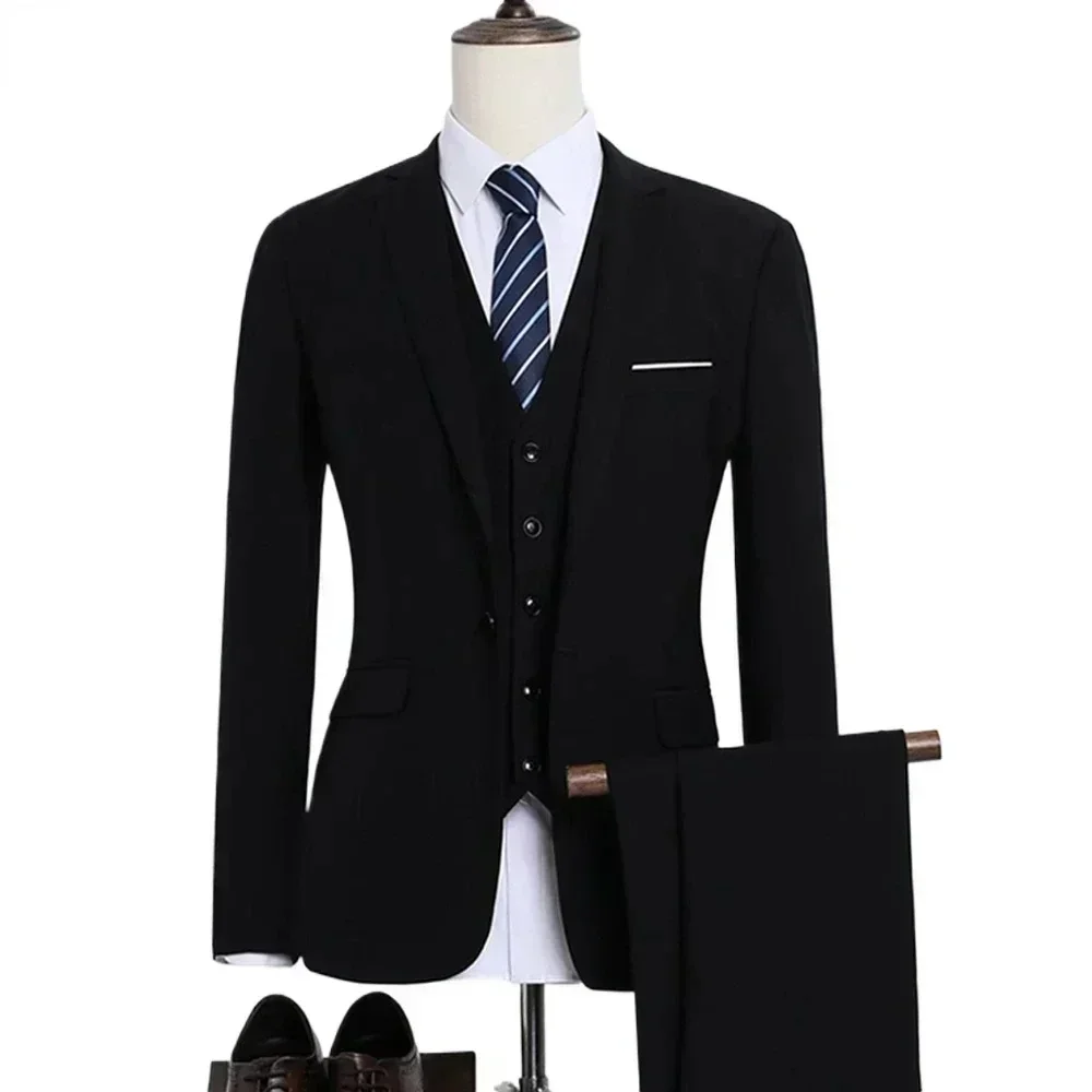 Men Wedding Suits Elegant 3 Pieces 2 Full Set Classic Jackets Vest Pants Luxury High Quality Blazers 2024 Formal Adult Costumes