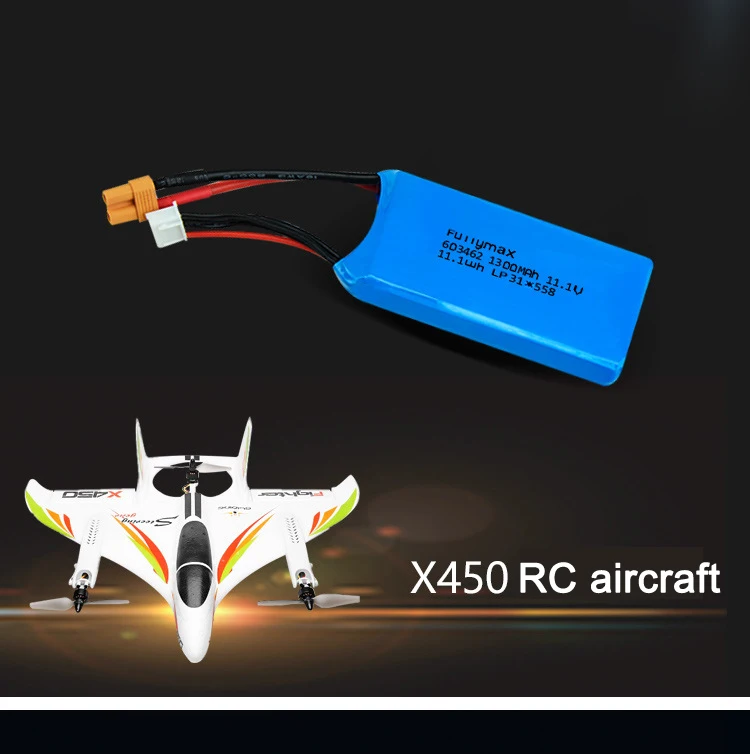 Upgrade 11.1V 1300mAh Lipo Battery For XK X450 FPV RC Airplanes Spare Parts Accessory 1100mAh 11.1V replace Batteries For X450