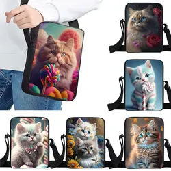 Cute Kitten Pattern Crossbody Bag Women Felinae / Siamese Cat Handbags For Travel Messenger Bag Key Phone Holder Book Bags