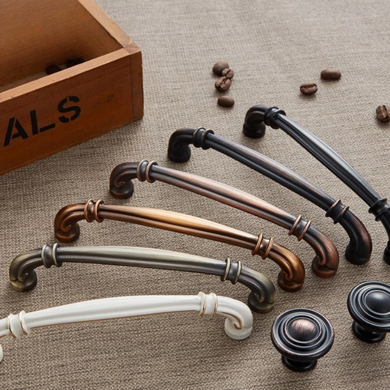 العتيقة سبائك الزنك مقبض درج العاج الأبيض الكلاسيكية ثقب واحد أسود أحمر برونزية مقبض باب خزانة القهوة للديكور المنزل #4