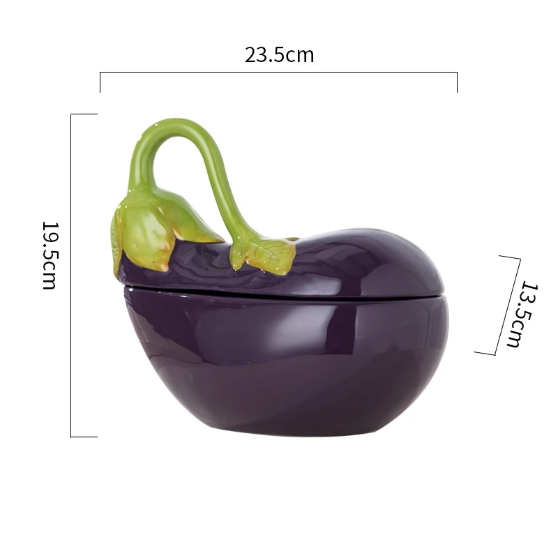 

Underglaze creative vegetable purple eggplant soup bowl with lid household new ceramic soup bowl soup cup