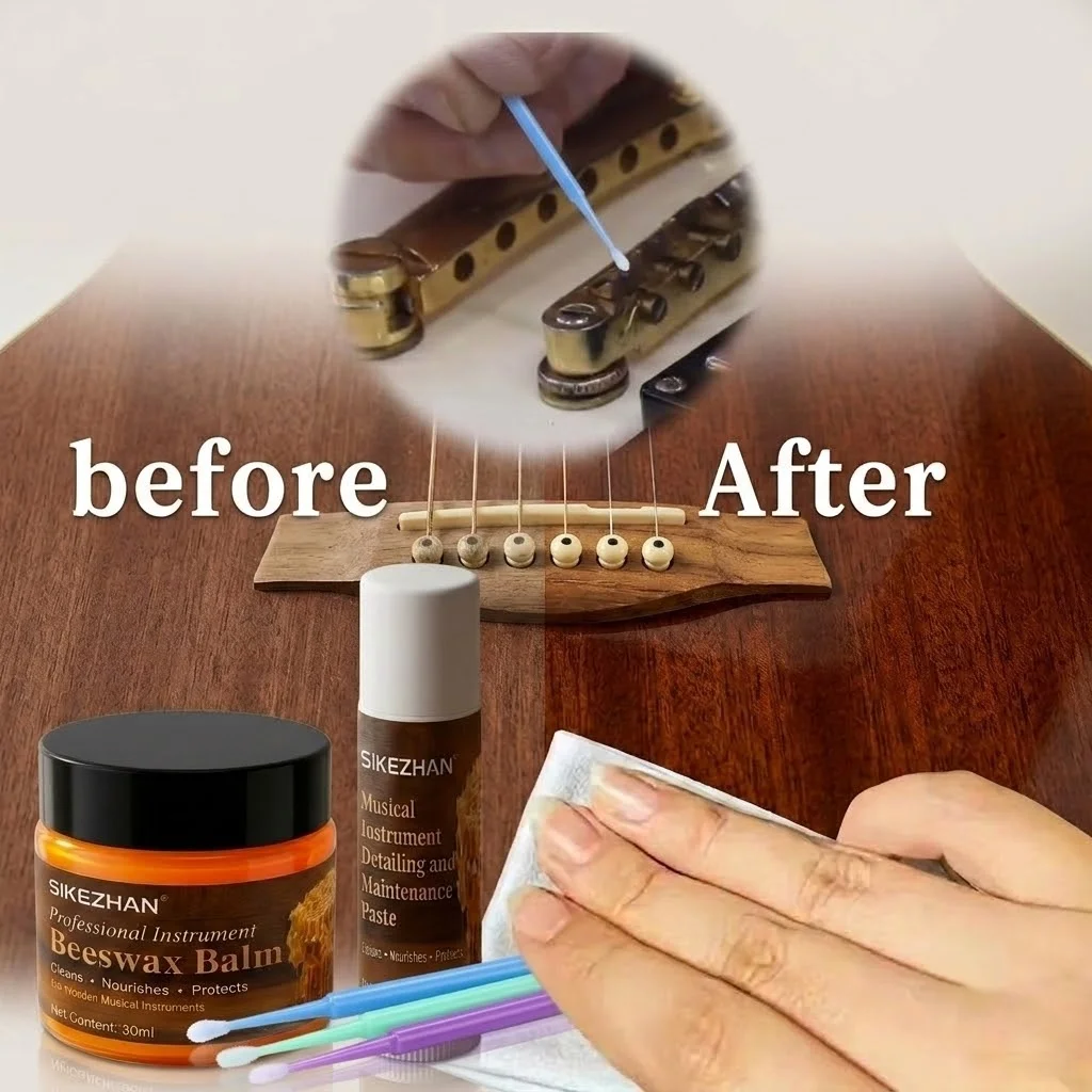Professional Wooden Instrument Maintenance Set Beeswax Balm Detailing Paste Kit with Applicators for Guitars Violins and More