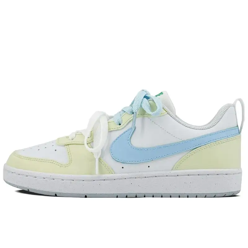 

[Custom Lemon sea salt]Nike Court Borough Anti Slip Wear Resistant Low Top Skateboard Shoes GS Yellow Blue