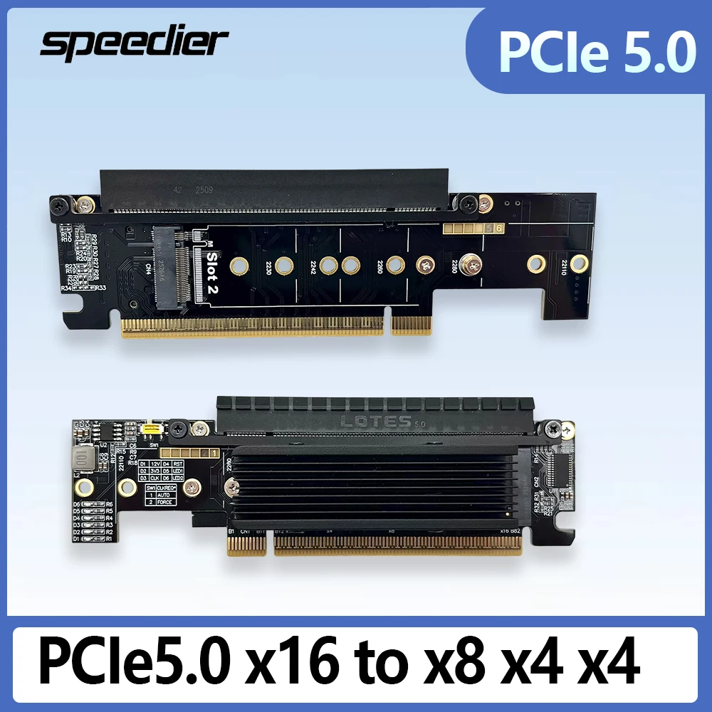 

PCIe 5.0 X16 To X8 X4 X4 Split Expansion Adapter Card Riser GEN5 Half To Full Height Split Card for 22110-2230 M.2 NVMe SSD 256G