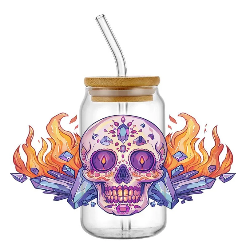 

3D Cup Wraps for 16oz Libbey Cup UV DTF Waterproof Scratch Proof Self Adhesive Skull Pattern Many Design Transfer Sticker
