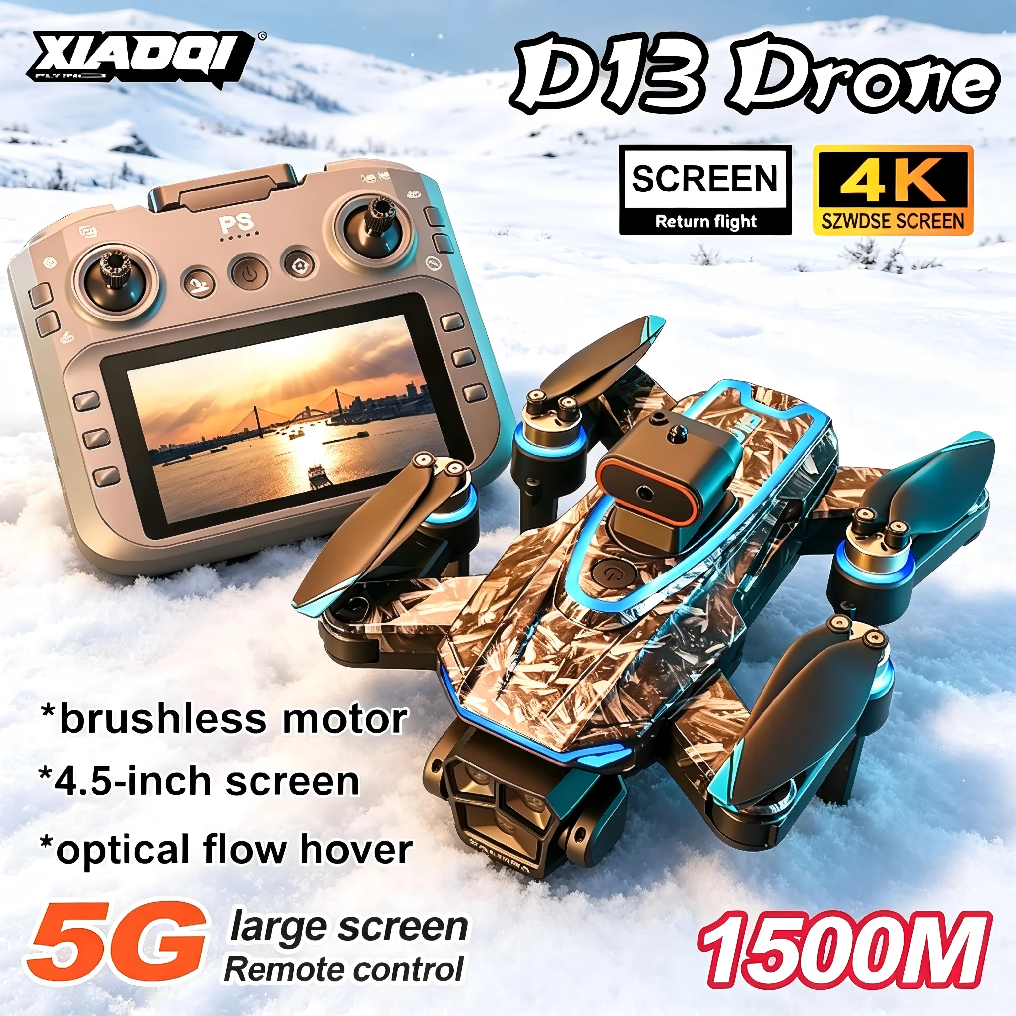 

New D13 Drone 4K Professional HD Dual Cameras Screen Remote 5G WIFI Brushless Motor Obstacle Avoidance Foldable Quadcopter Toys