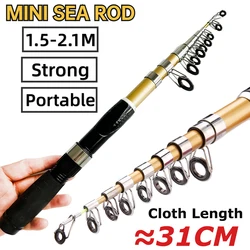 Ultra Light Short Telescopic Sea Fishing Rod 1.5-2.1M Portable Travel Surfing Spinning Pole Closed Length 32-36cm for Beginner