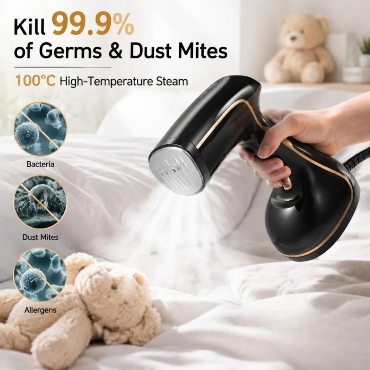 1500W Handheld Garment Steamer for Clothes, 3 Steam Levels, 320ml Water Tank, Strong Penetrating Steam, 20s Fast Heat-up