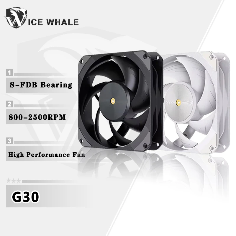 

ICE Whale G30 CPU Chassis Fan High-performance Industrial Grade Cooling Fan 12cm 4PIN PWM Quiet 2500RPM S-FDB Bearing Ventilator