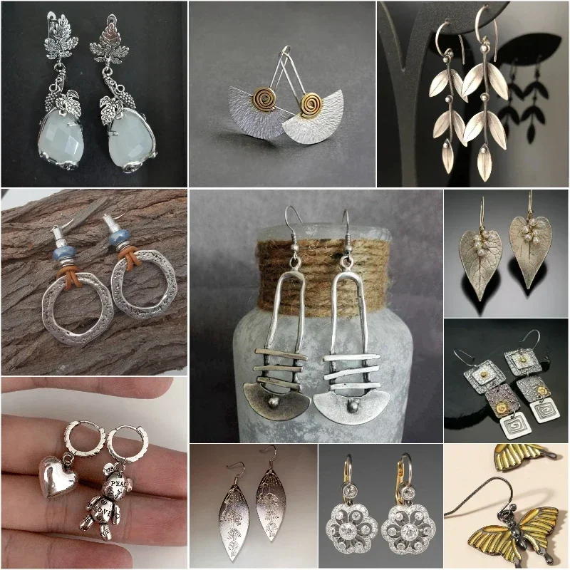 2024 New Vintage Ethnic Metal Originality Long Drop Earrings dla kobiet Geometry Hollow Ręcznie robiona biżuteria Unikalny wiszący kolczyk