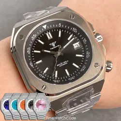 Tandorio Designed Automatic Watch for Men NH35 Movement Big Square Sapphire Crystal GMT Rotating Chapter Ring Luminous 42mm