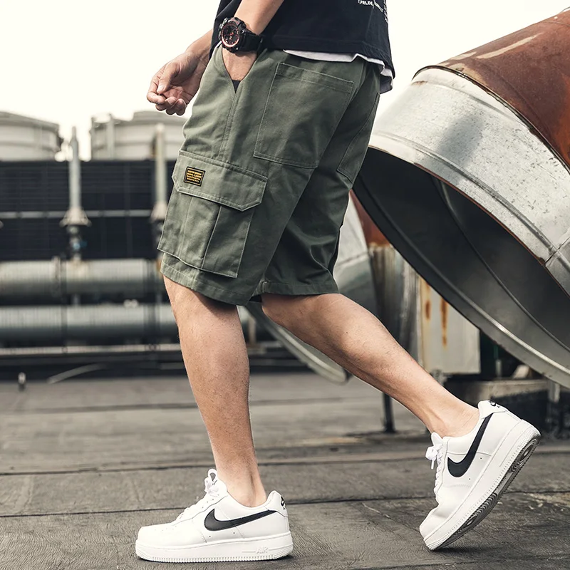

Loose Straight Leg Workwear Shorts Men's Summer Thin Style Fashion Brand Casual Pants mid Waist Pure Color Pocket Detail