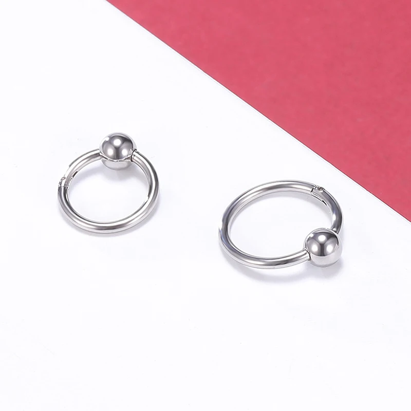 1PC Surgery steel solid titanium round head ring nose lip ring Lip ear diaphragm spiral cartilage perforated earring Stainless s