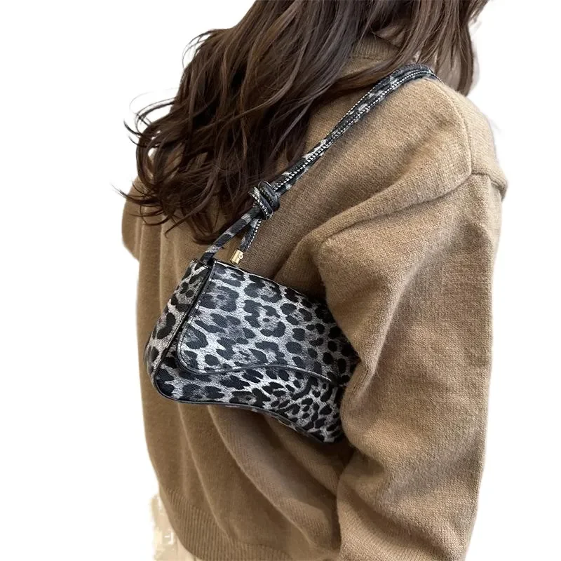 Leopard Print Small Square Bag Retro European American Style Casual Portable Shoulder Crossbody Bag for Women Fashionable view 2