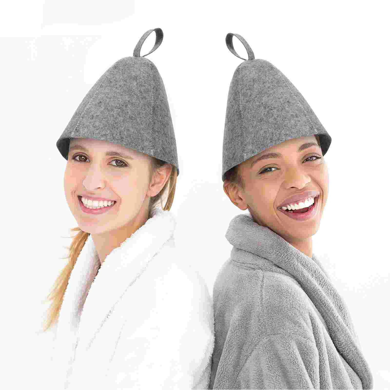 

2 Pcs Shower Caps Felt Sauna Hat Bathroom Protection Anti Heat Grey Thickened Miss