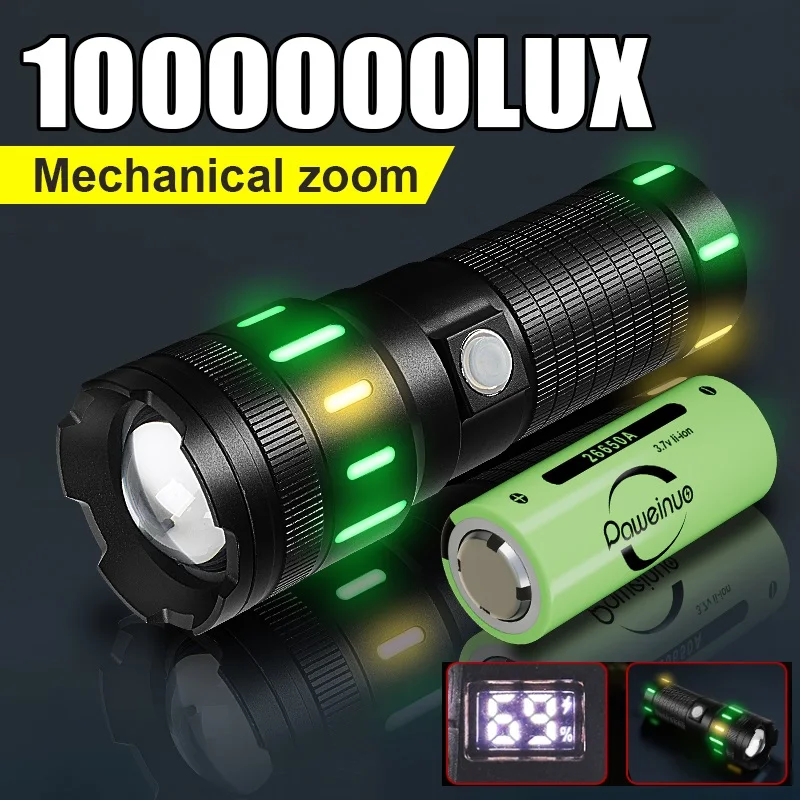 

High Power Tactical Torch Most Powerful Rechargeable LED Flashlight Long Shot Lantern for Camping Outdoor Built-in 26650 Battery