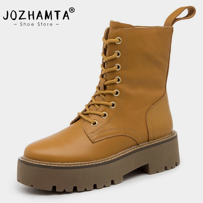 

Женские ботильоны на ремешках JOZHAMTA, ботинки из натуральной кожи на толстом каблуке и платформе, повседневные мотоциклетные ботинки, Размеры 35-39, Осень-зима 2024