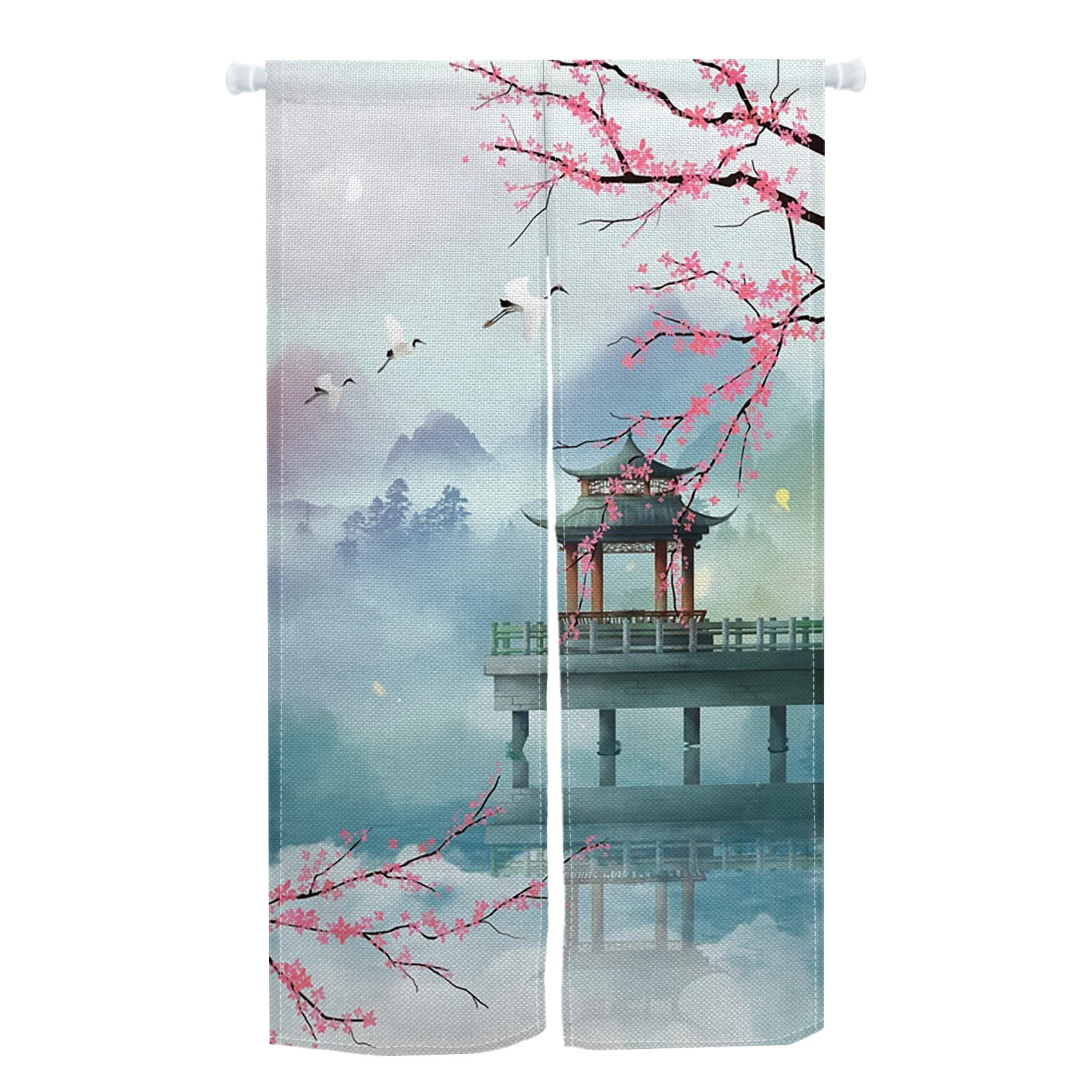 Chinese Style Door Curtain Ink Painting Flower Bird Landscape Koi Lotus Traditional Home Decor Tea Room Entrance Half-Curtains
