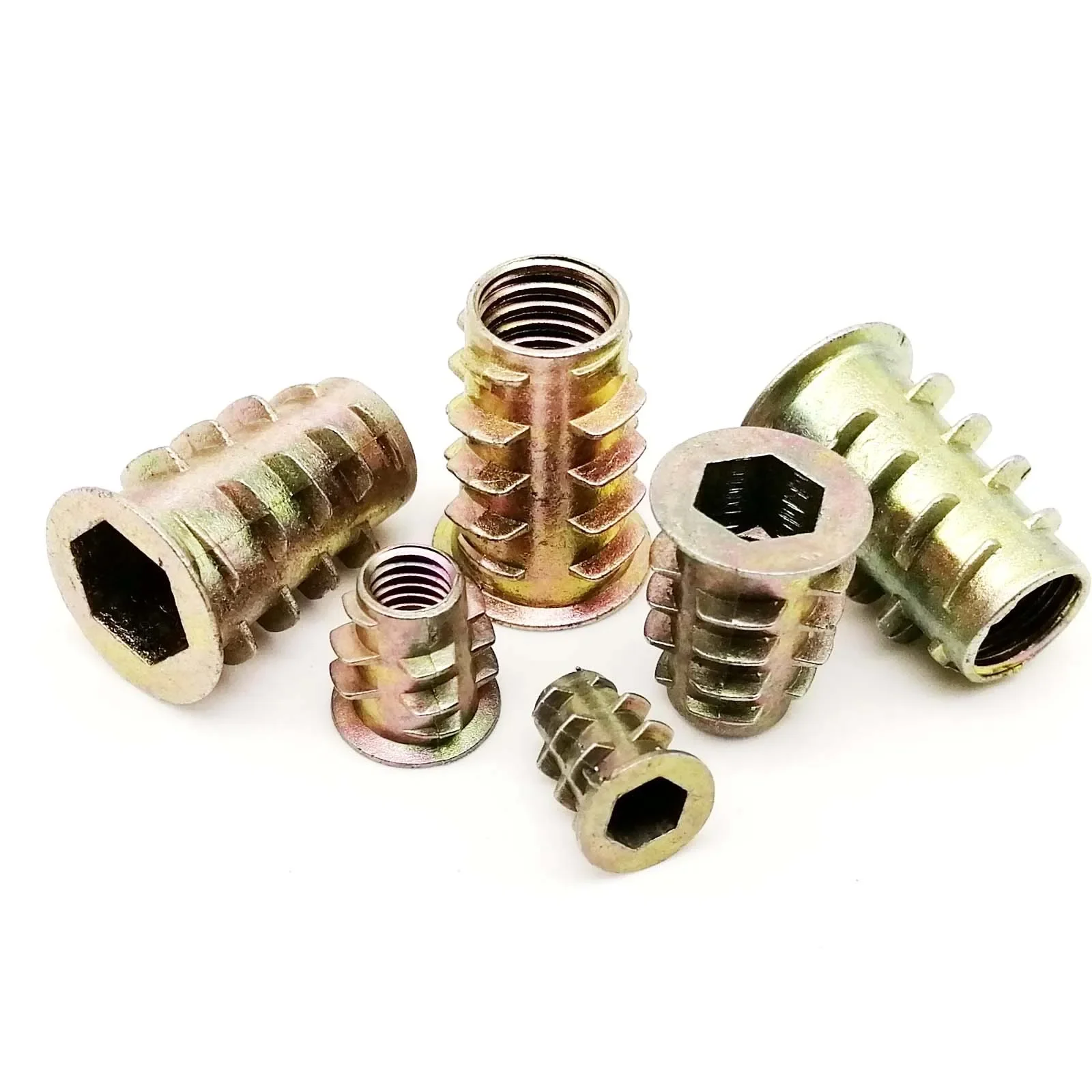 10/20pcs Metal Embedded Insert Nut E-Nut M4 M5 M6 M8 Hexagon Hex Socket Allen Head for Wood Furniture Inside and Outside Thread