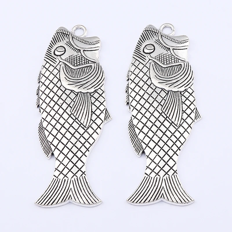 

3 x Tibetan Silver Color Large Carved Metal Fish Charms Pendants for DIY Necklace Jewelry Making Findings Accessories 96x33mm