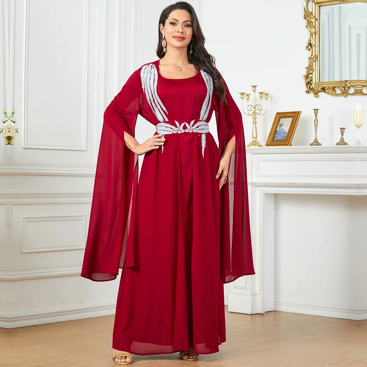 BNSQ Eid Ramadan Muslim Women Dresses Abaya 2 Piece Set Dubai Holiday Long Dress Belt Morocco Kaftan