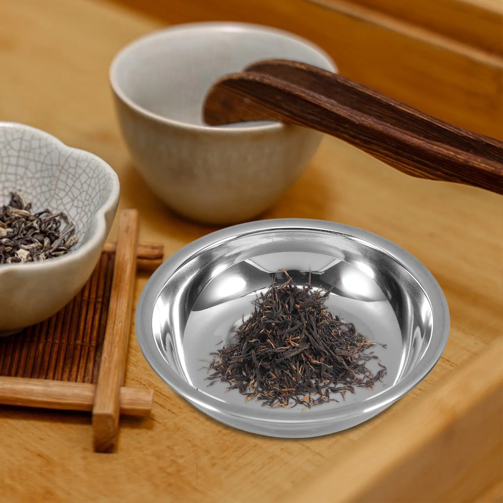 Stainless Steel Round Tea Bag Plate Metal Organizer for Household Use Tea Bag Dish Coaster Holder for Desktop and Dining Table