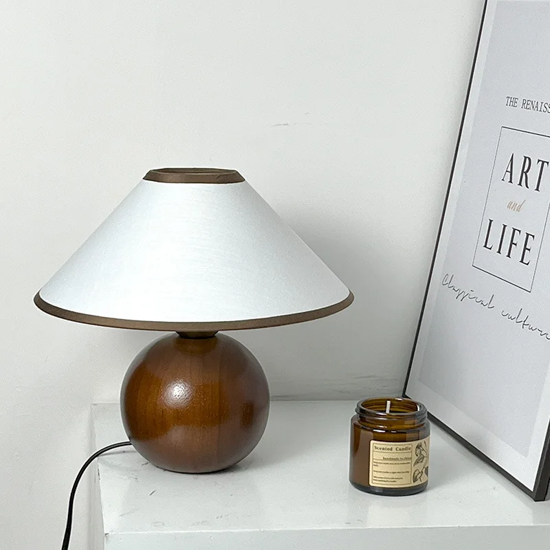 JOYLOVE Lampu Meja Kayu Solid Lampu Gaya Amerika Lampu Meja Samping Tempat Tidur Belajar Kamar Tidur Cafe Antik Dekorasi Lampu Led
