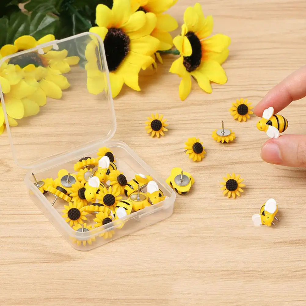 30Pcs Delicate Sunflower Shaped Thumb Tacks Multi-Function Push Pins for Photo Wall Stationery Decoration Daily Use Compact Home