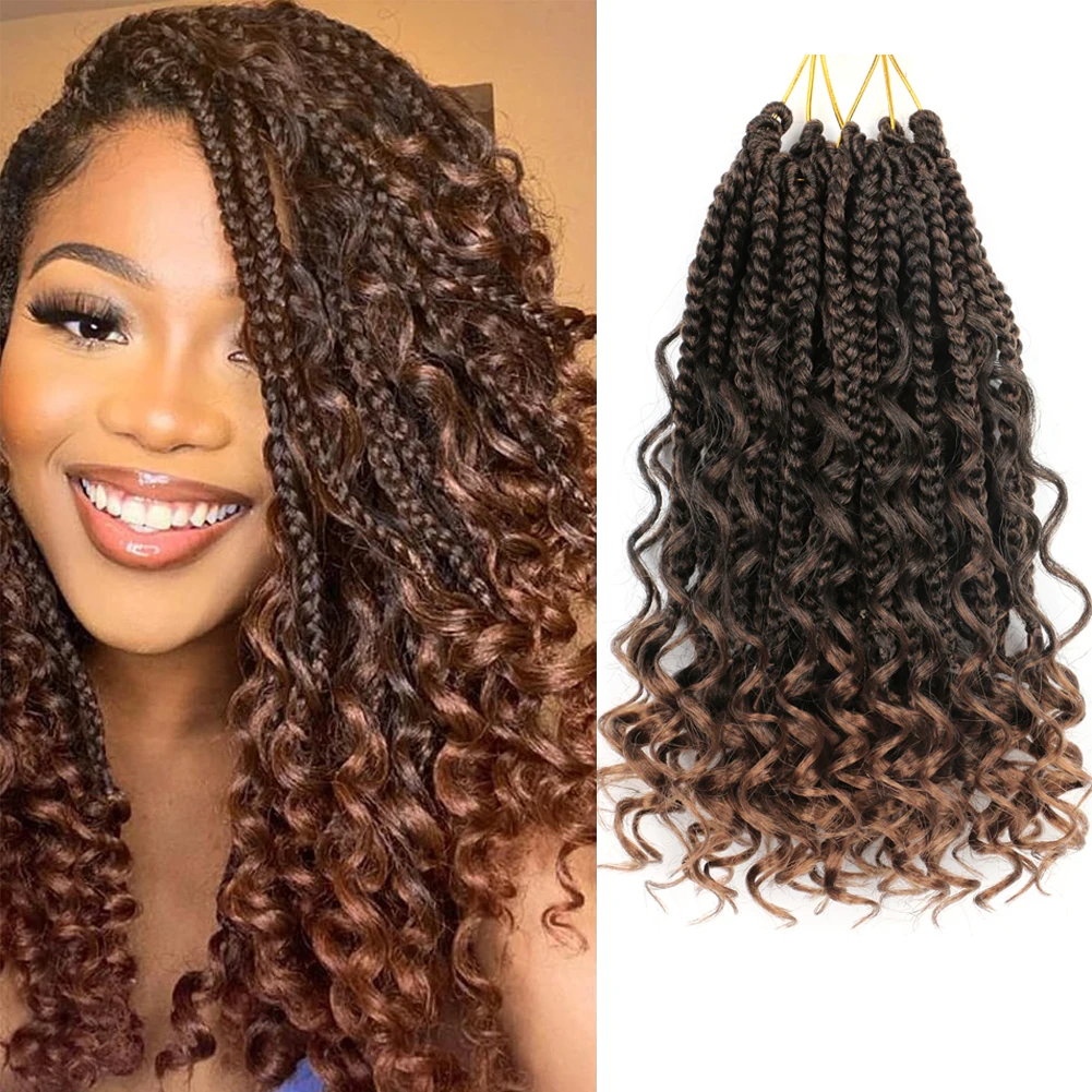 

Goddess Box Braids Crochet Hair10Inch Synthetic Crochet Hair with Curly Ends Bohemian Pre Looped Box Braids Crochet Hair