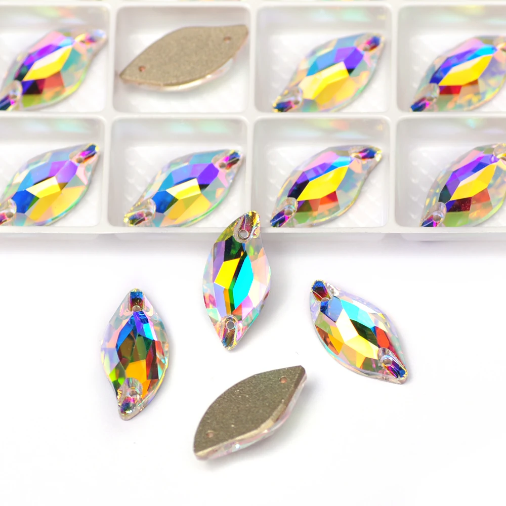 PUBRILEX K9 Glas-Blattkanten Kristall-Glitzer Aufnähbare Strasssteine mit Facettenschliff für DIY-Accessoires, Kleidung, Kleider, Hutdekoration – Detail 7