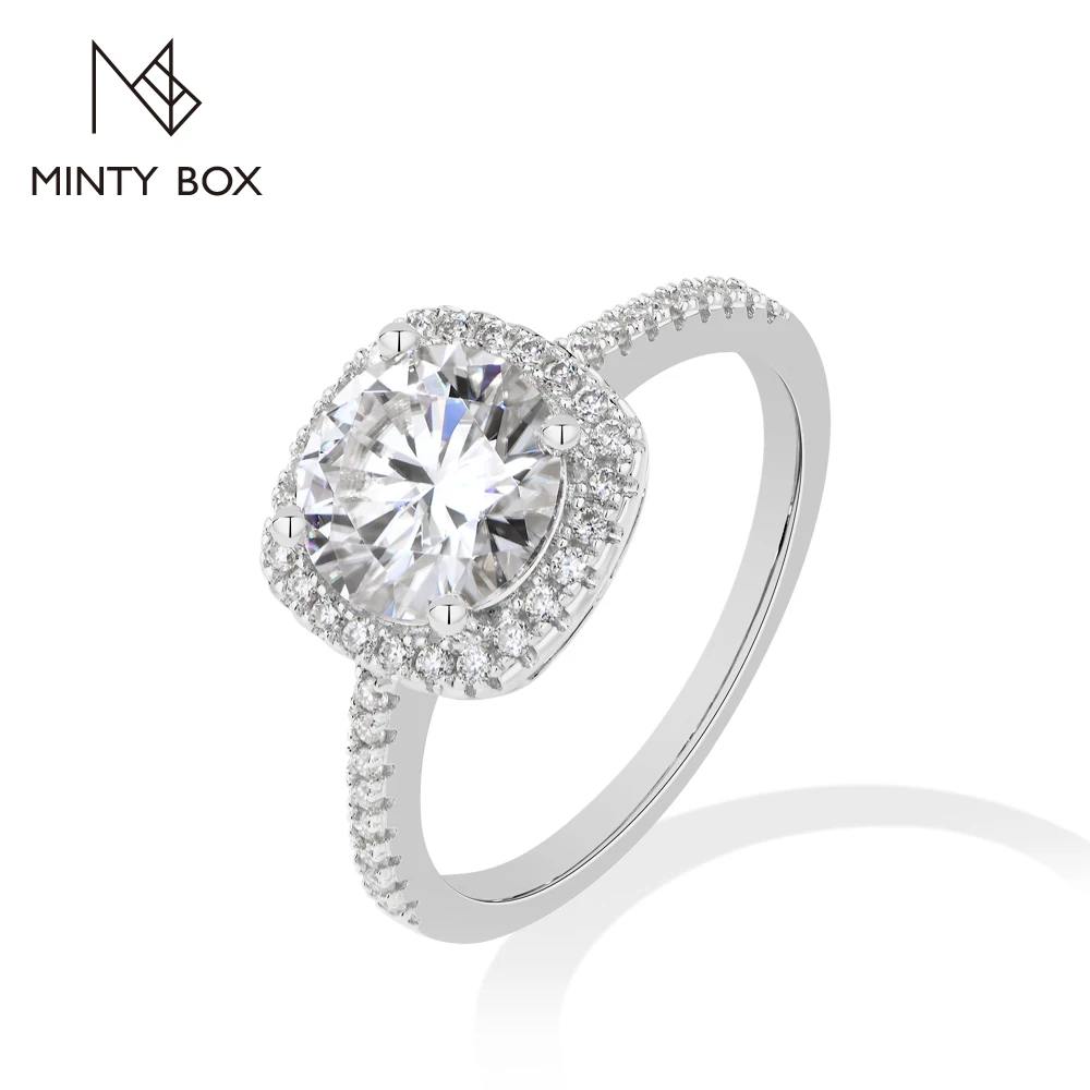 

Mintybox D Color VVS1 Cushion Moissanite Ring 925 Sterling Silver Halo Pave Band Engagement Jewelry Gift For Women