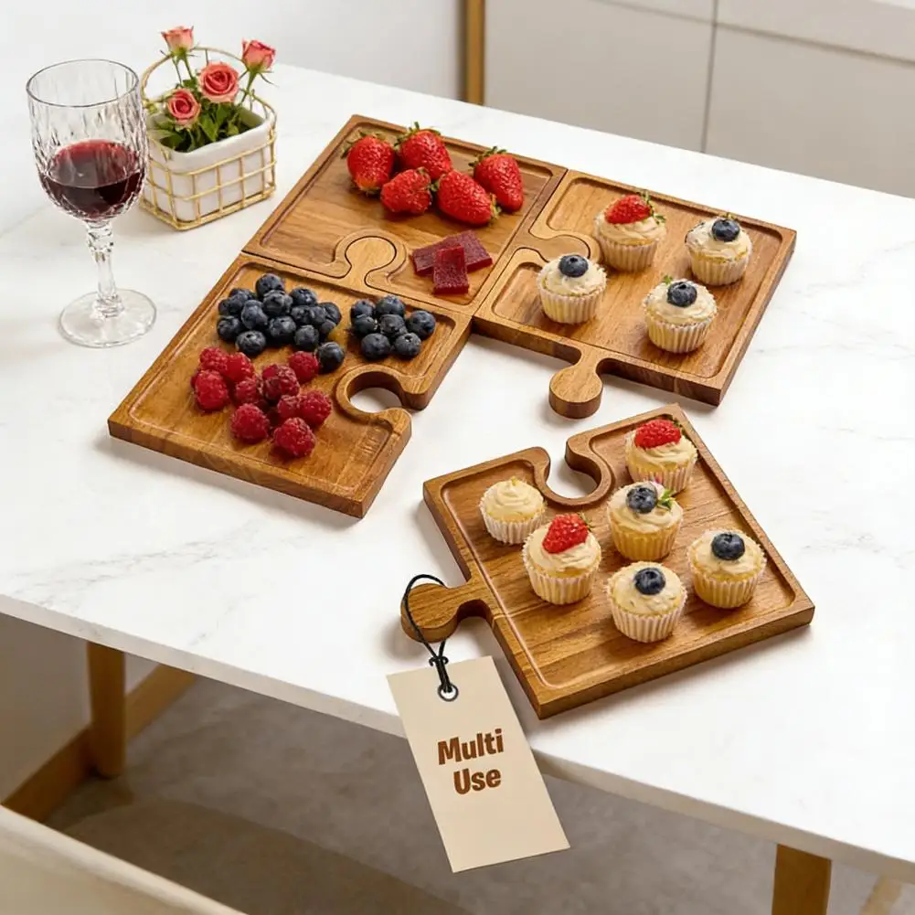 Wine Glass Tray Wine Glass Stem Cutout Tray 4pcs Wooden Puzzle Charcuterie Boards Set with Cutting Trays Cheese for Party