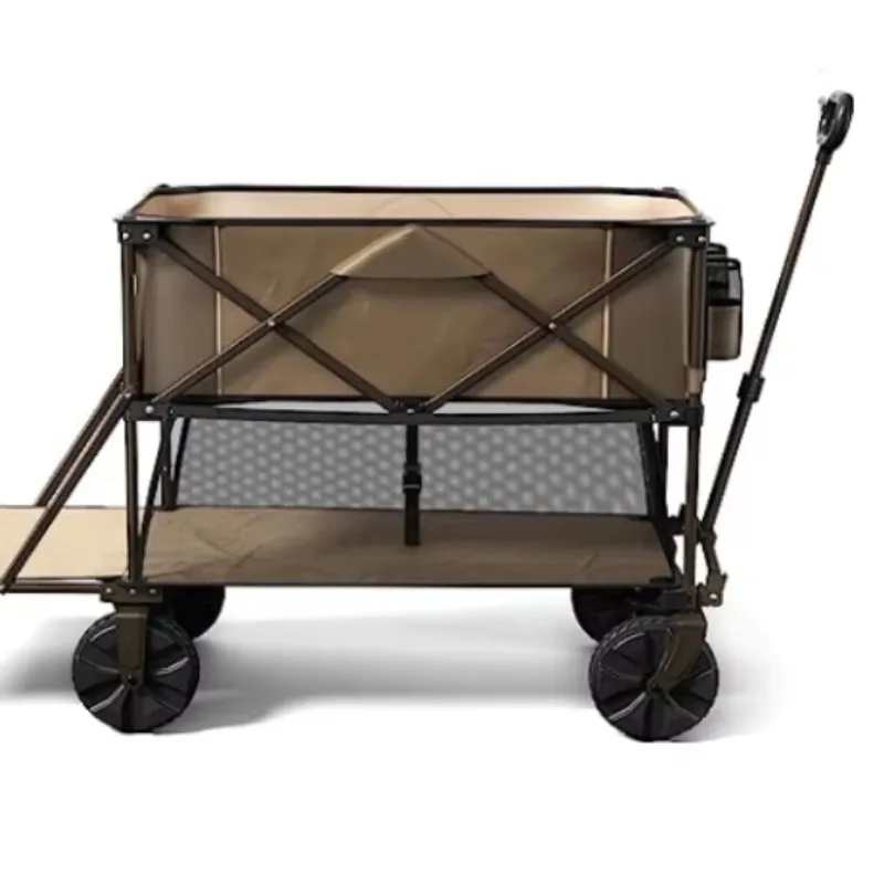 Outdoor Collapsible Hand Trolley Wagon Double Layer Portable Utility Camping Folding Beach Metal Garden Picnic Kit