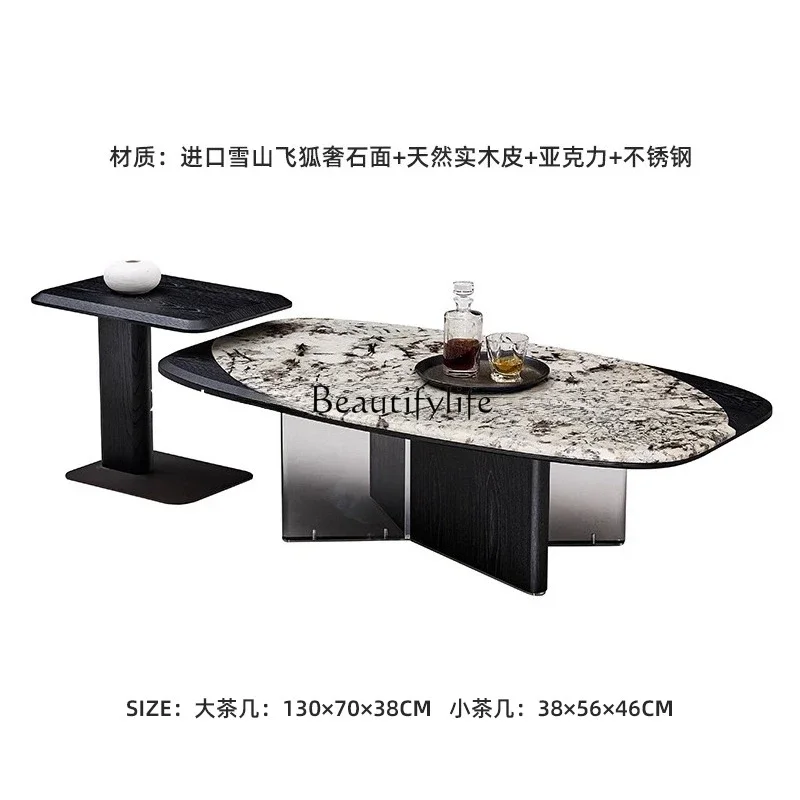 

yj21 Modern light luxury coffee table combination living room high-end elm wood leather acrylic natural luxury stone coffee tabl