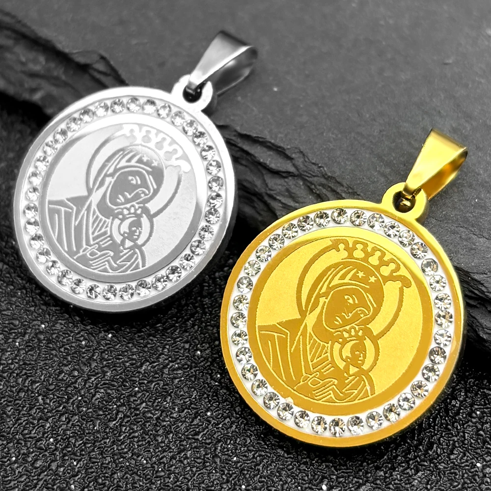 

3Pcs Catholic Saint Virgin Mary Jesus Pendants For Women Men Stainless Steel Gold Silver Color Rhinestone Prayer Charms Jewelry