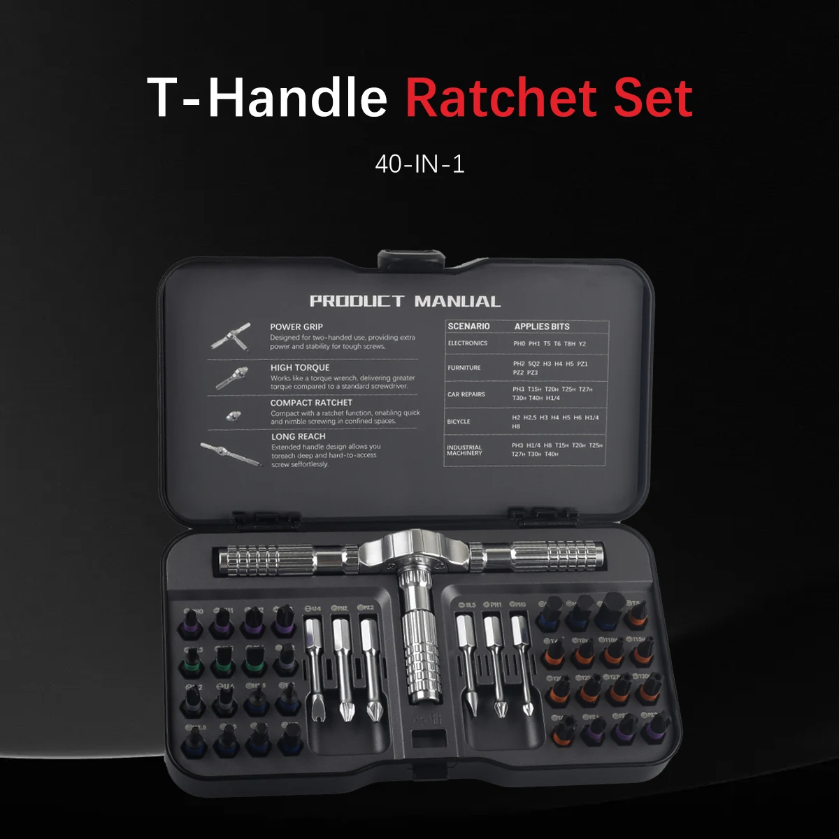 

40-Piece T-Handle Ratchet Screwdriver Bit Set Interchangeable Wind Chuck Head Home Multi-Functional Portable Assembly Tool Kit
