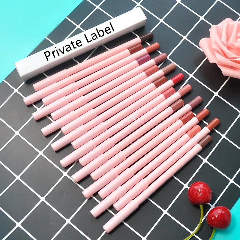 100pcs Private Label Lip Liner Pencil Wholesale Lip Makeup Lipstick Pen Waterproof Lipliner Pink Cosmetics Bulk For Business