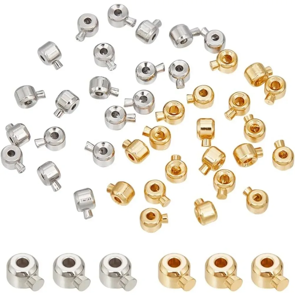 

40 Pcs Brass Crimp Beads 2 Colors Column Beads Cord End Caps Metal Loose Rondelle Spacer Beads for DIY Crafts Necklace